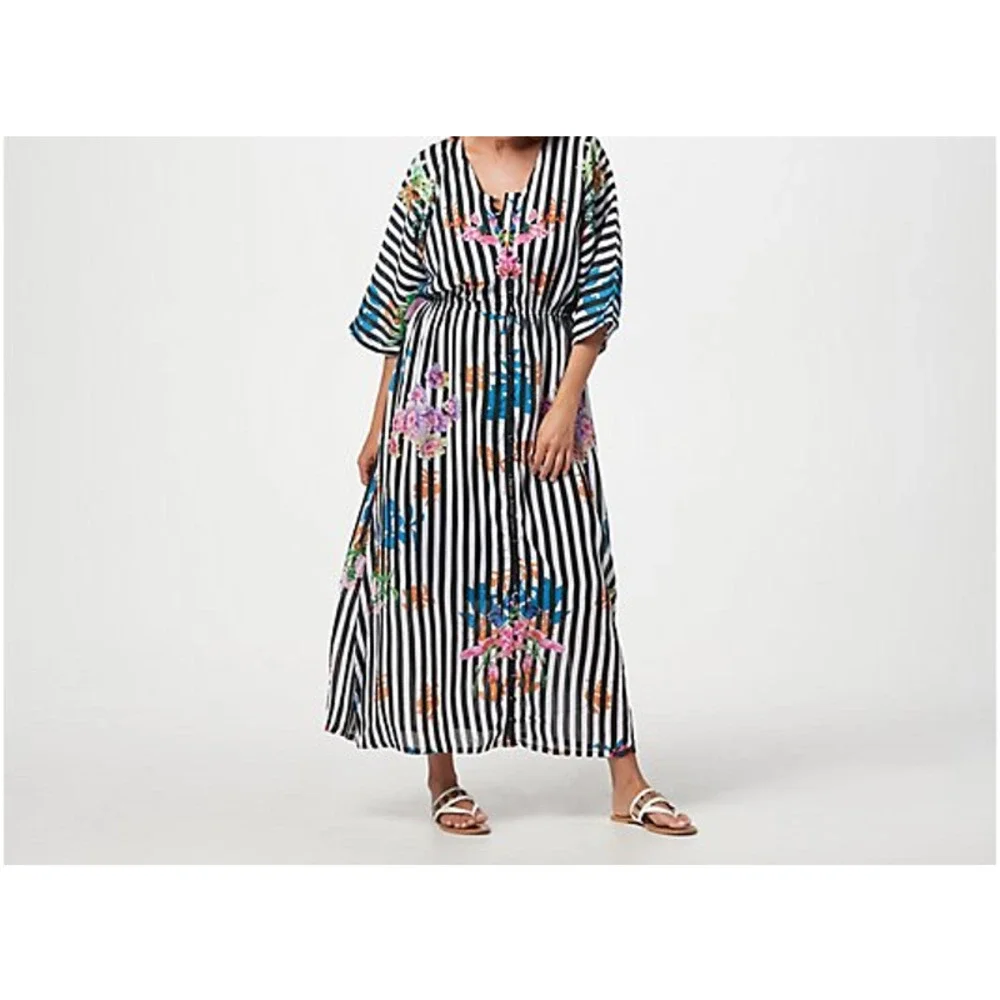Tolani Collection Women's‎ Printed Lined Woven Maxi Dress Striped Floral XS Pet